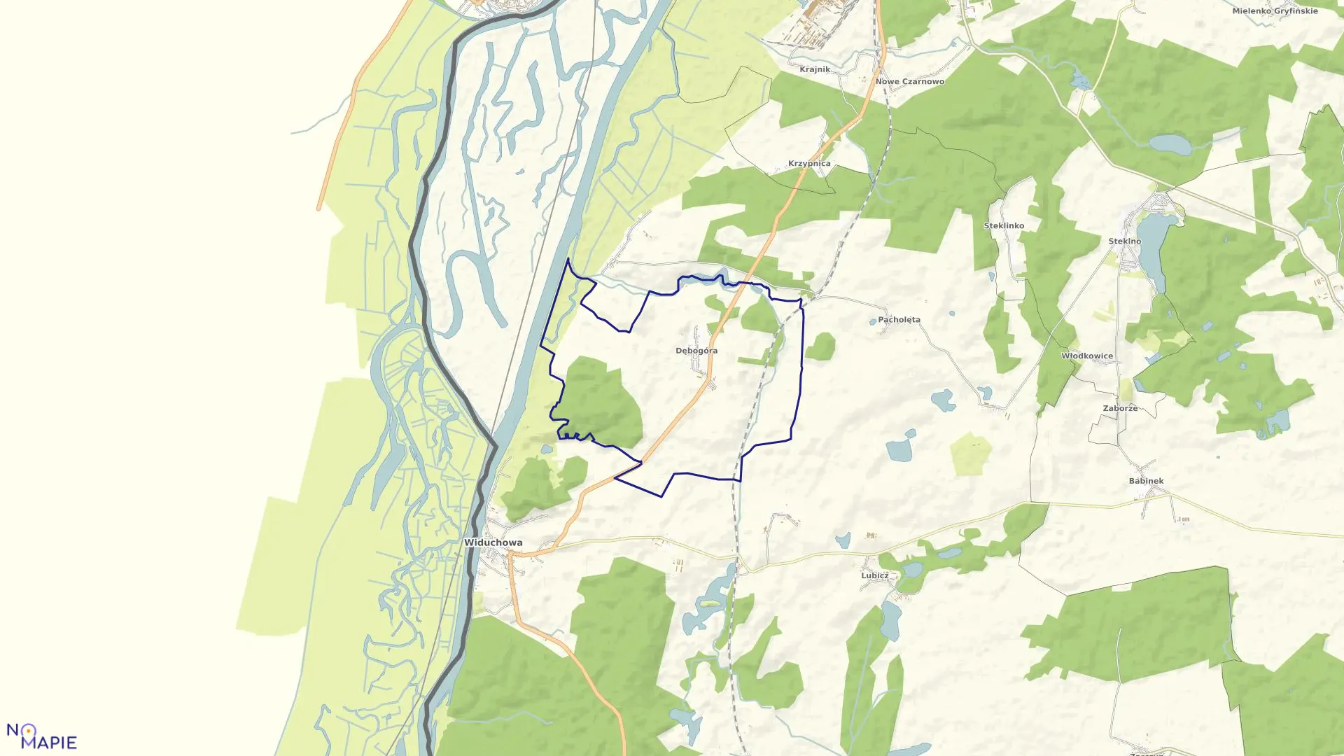 Mapa obrębu Dębogóra w gminie Widuchowa