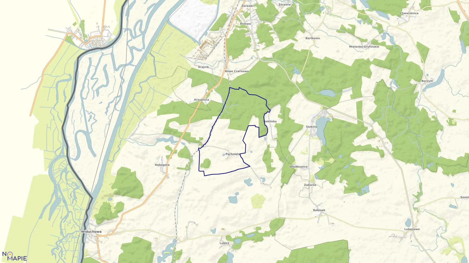 Mapa obrębu Pacholęta w gminie Widuchowa